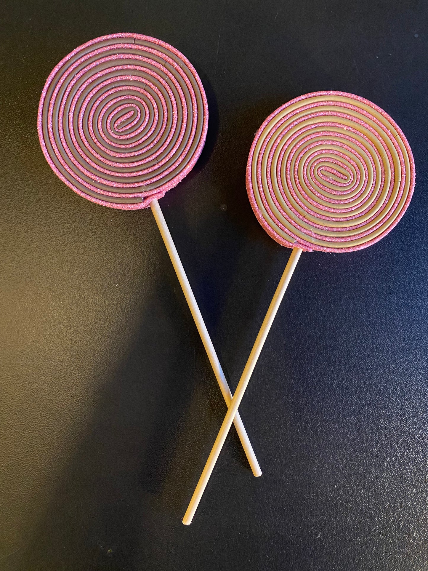 Brown and Pink Glitter Lollipop Picks